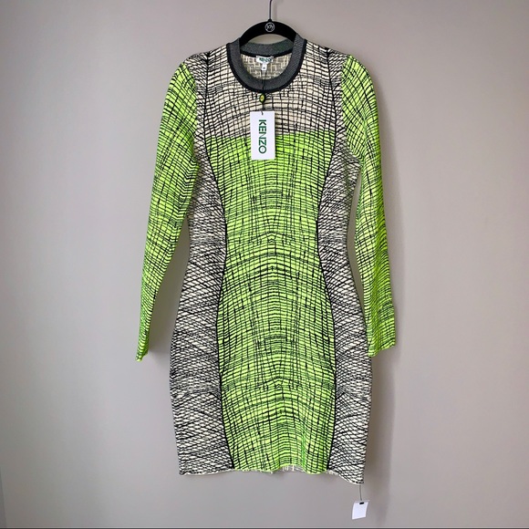 Kenzo Dresses & Skirts - Last Chance ❗️Kenzo Acid Green Knit Sweater Dress